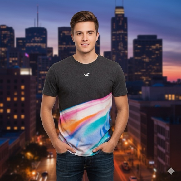 Hollister Charcoal Gray Tee with Logo - Picture 1 of 8